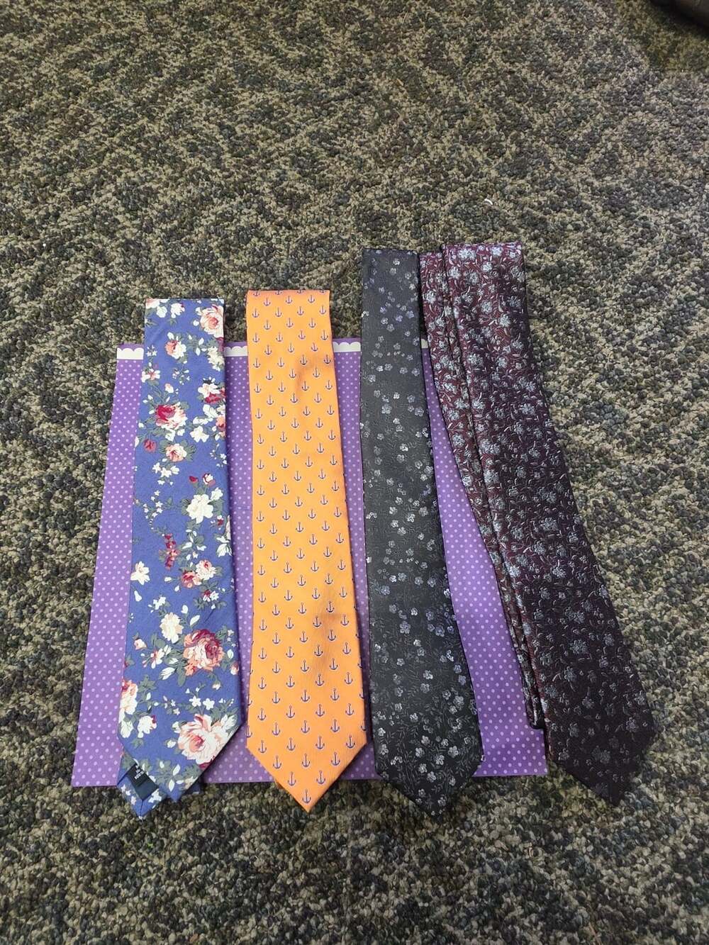 Assorted Mens Neckties Lot of 4 Floral Anchor